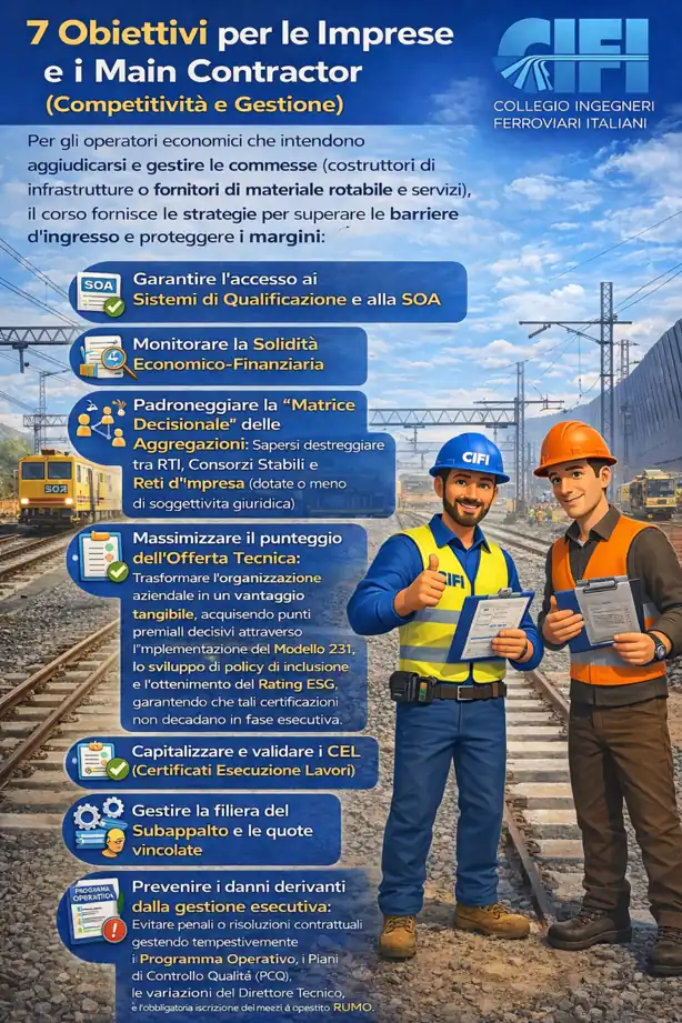 7 obiettivi per le imprese - nel corso CIFI su Attestazione SOA, Sistemi di qualificazione ferroviari e gare d'appalto